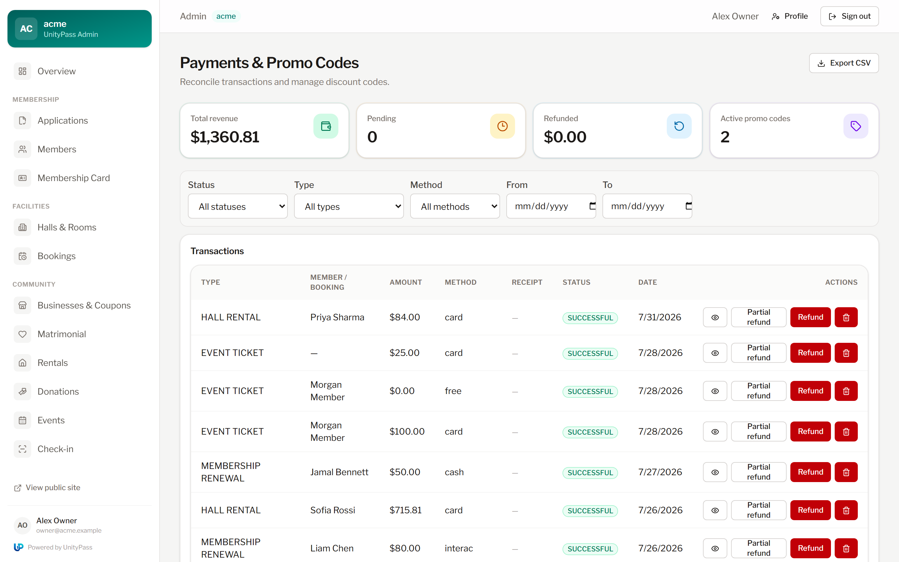 Payments screenshot